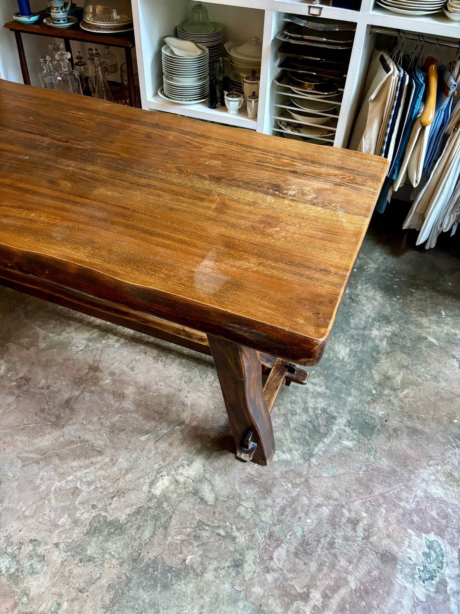Aranjou dark wood dining table and 2 benches from the 70s/80s ☐ 200 x 89 cm