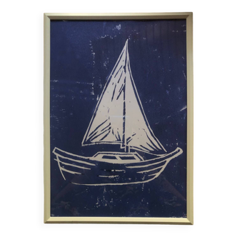 Linocut boat