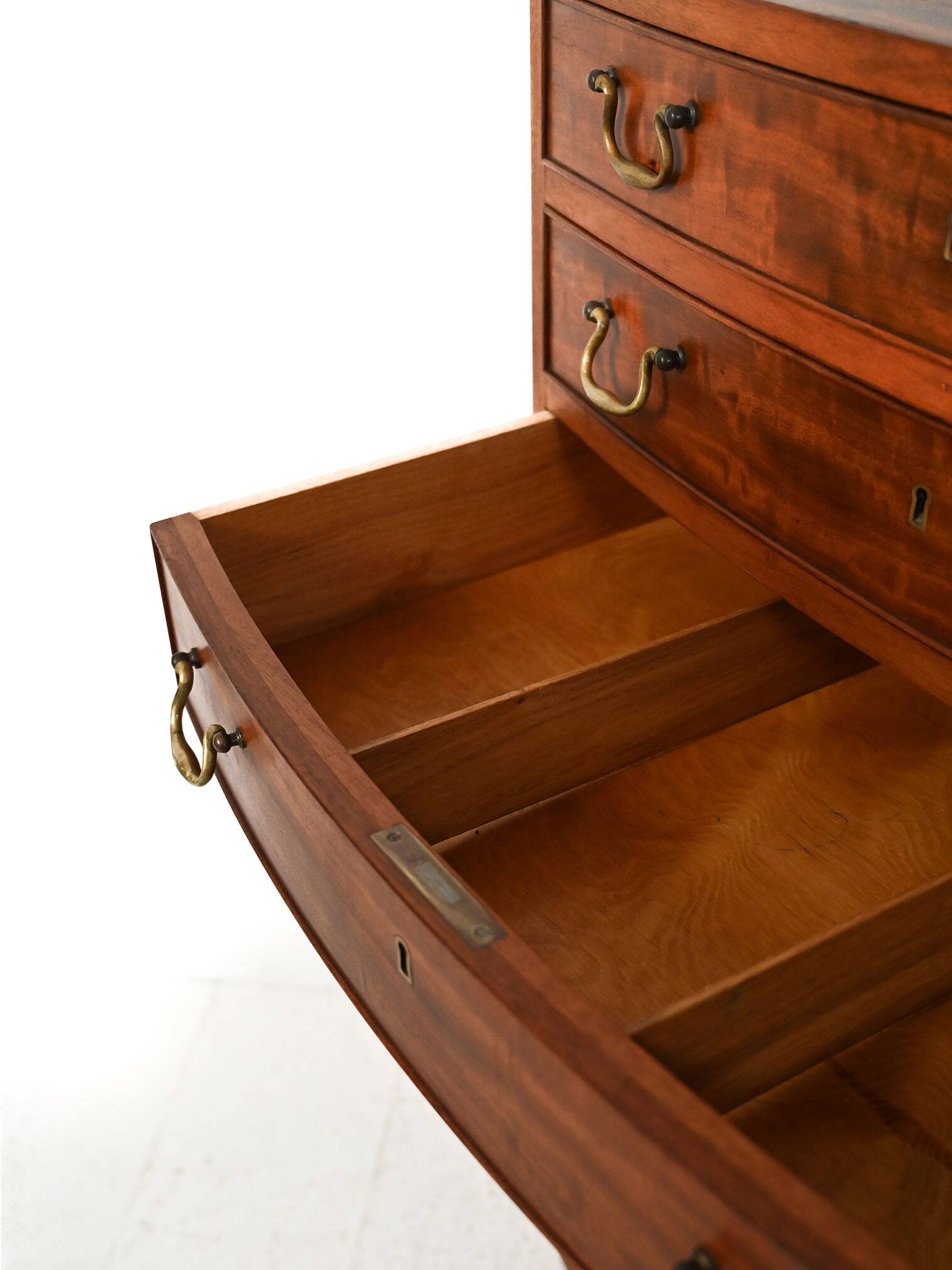 Scandinavian mahogany tallboy with brass handles