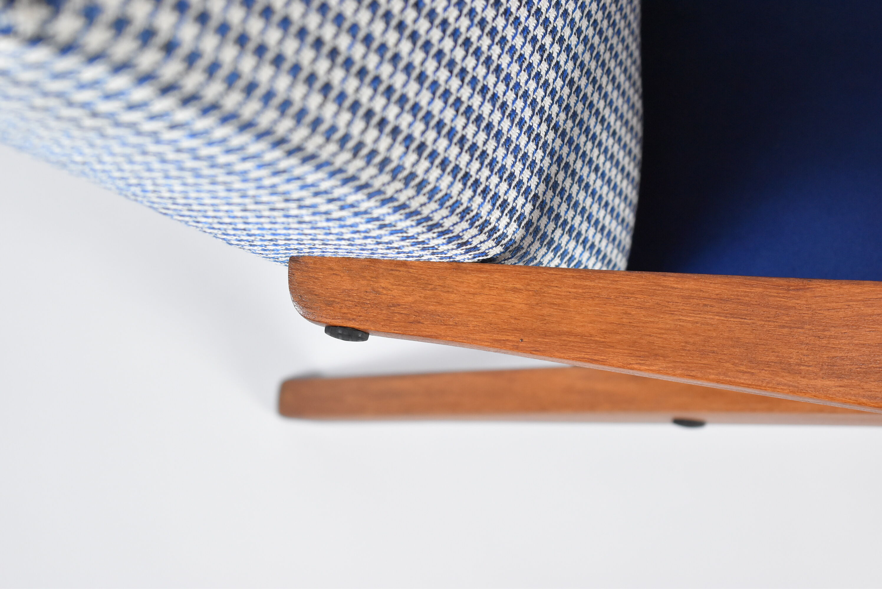 Original restored armchair Compas, 1960s, blue velvet, pied de poule