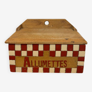 Ancienne boite pour allumettes murale en bois