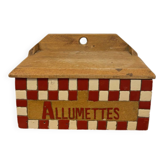 Ancienne boite pour allumettes murale en bois