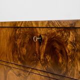 Elegant pair of Biedermeier style walnut commodes, Germany, French polish.