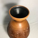 Vase ancien terre cuite sculpté interieur noir vintage