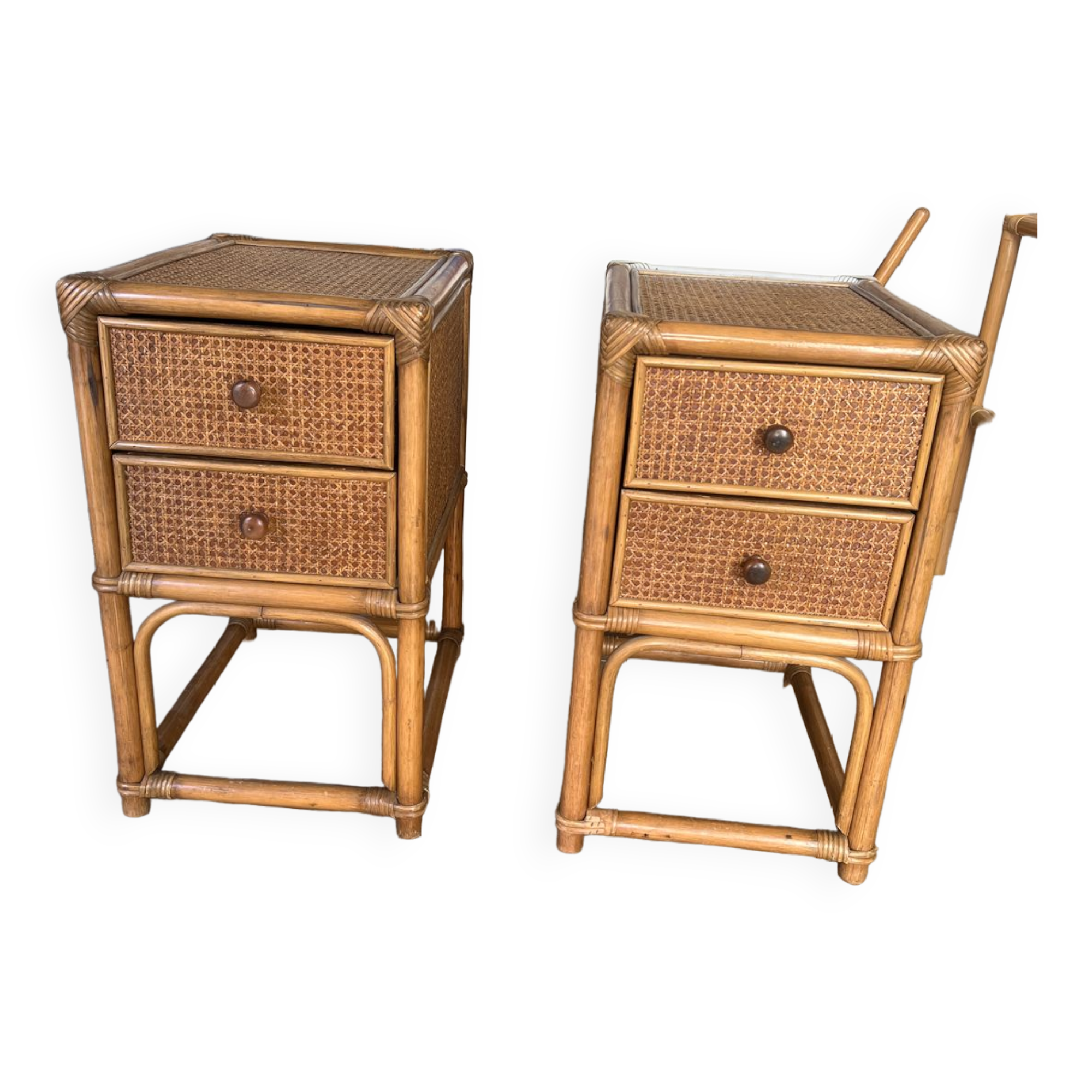Cane bamboo bedside table