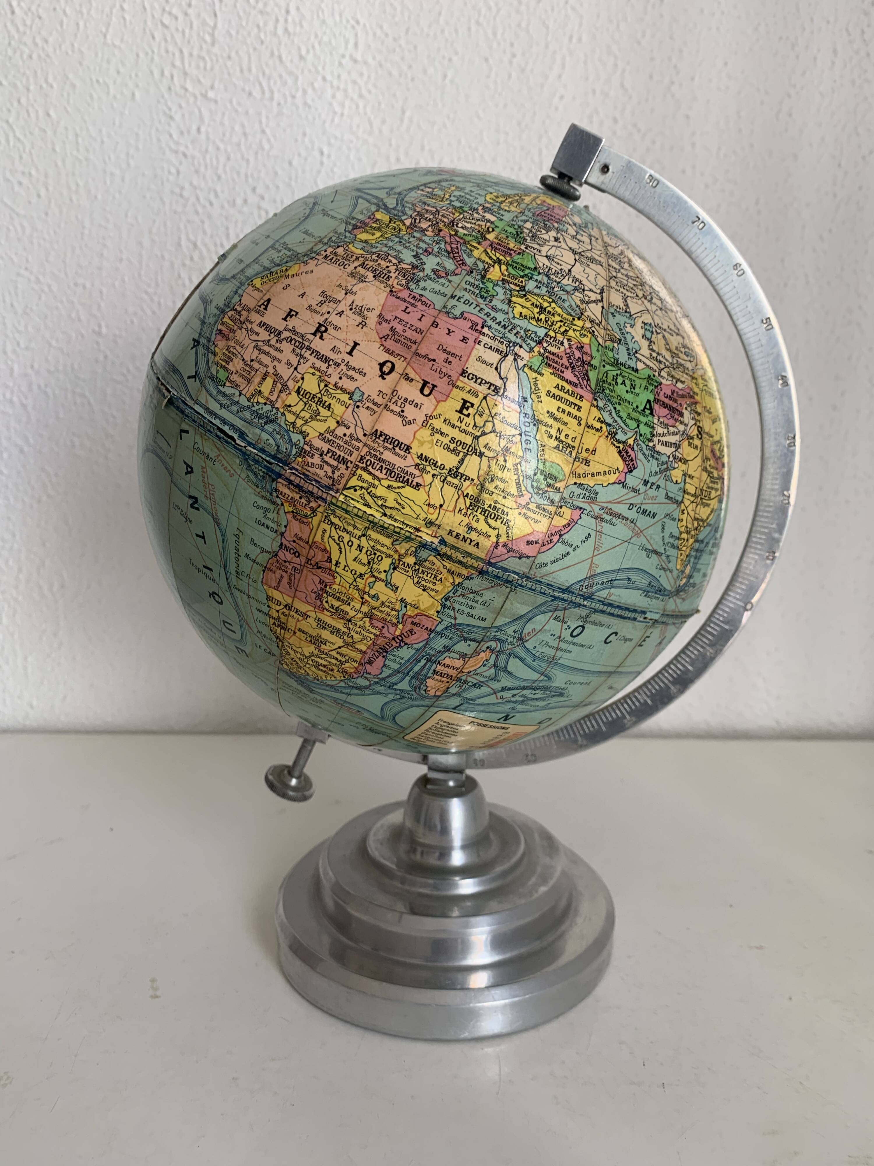 Vintage 1950 terrestrial globe Girard Barrère Forest - 29 cm