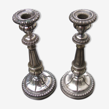 Pair of silver metal candle holders