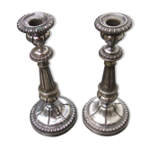 Pair of silver metal candle holders