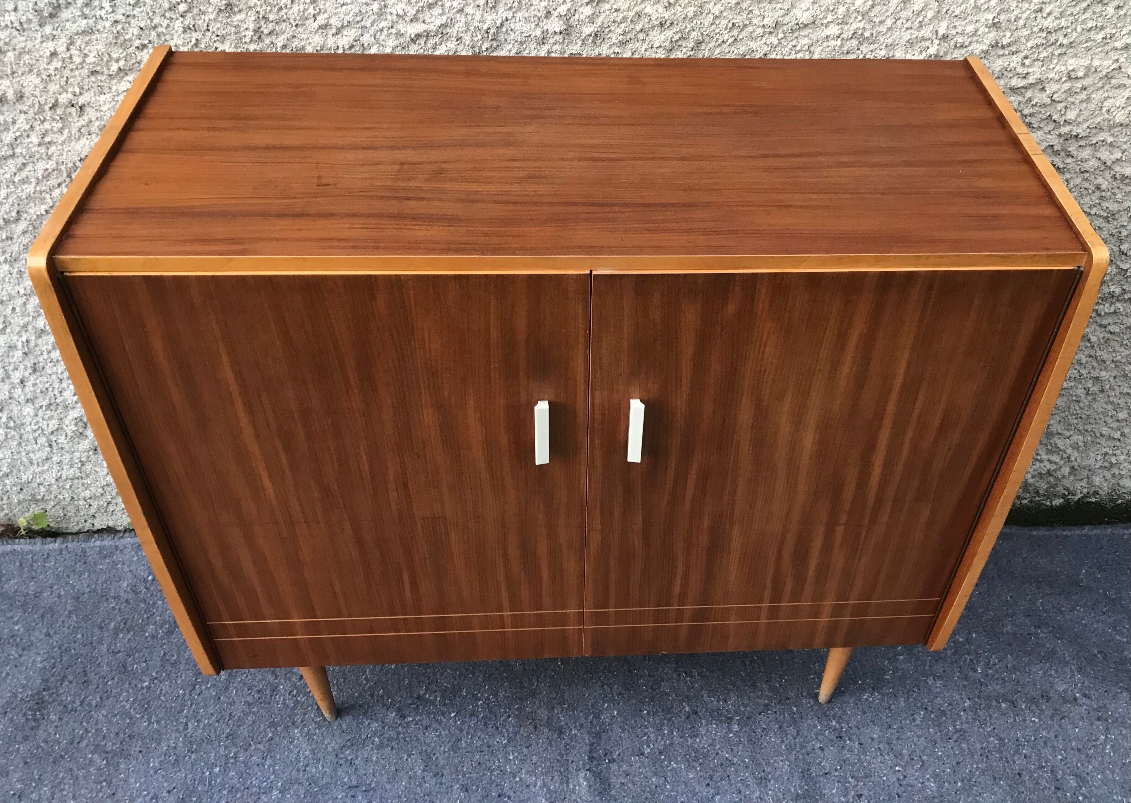 Sideboard stand vintage storage cabinet blond walnut veneer 1960-1980's