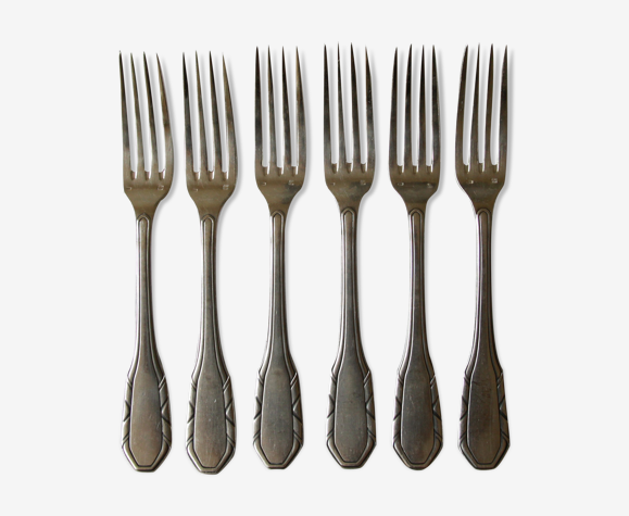 6 fourchettes vintage en métal argenté art déco poinçonnées