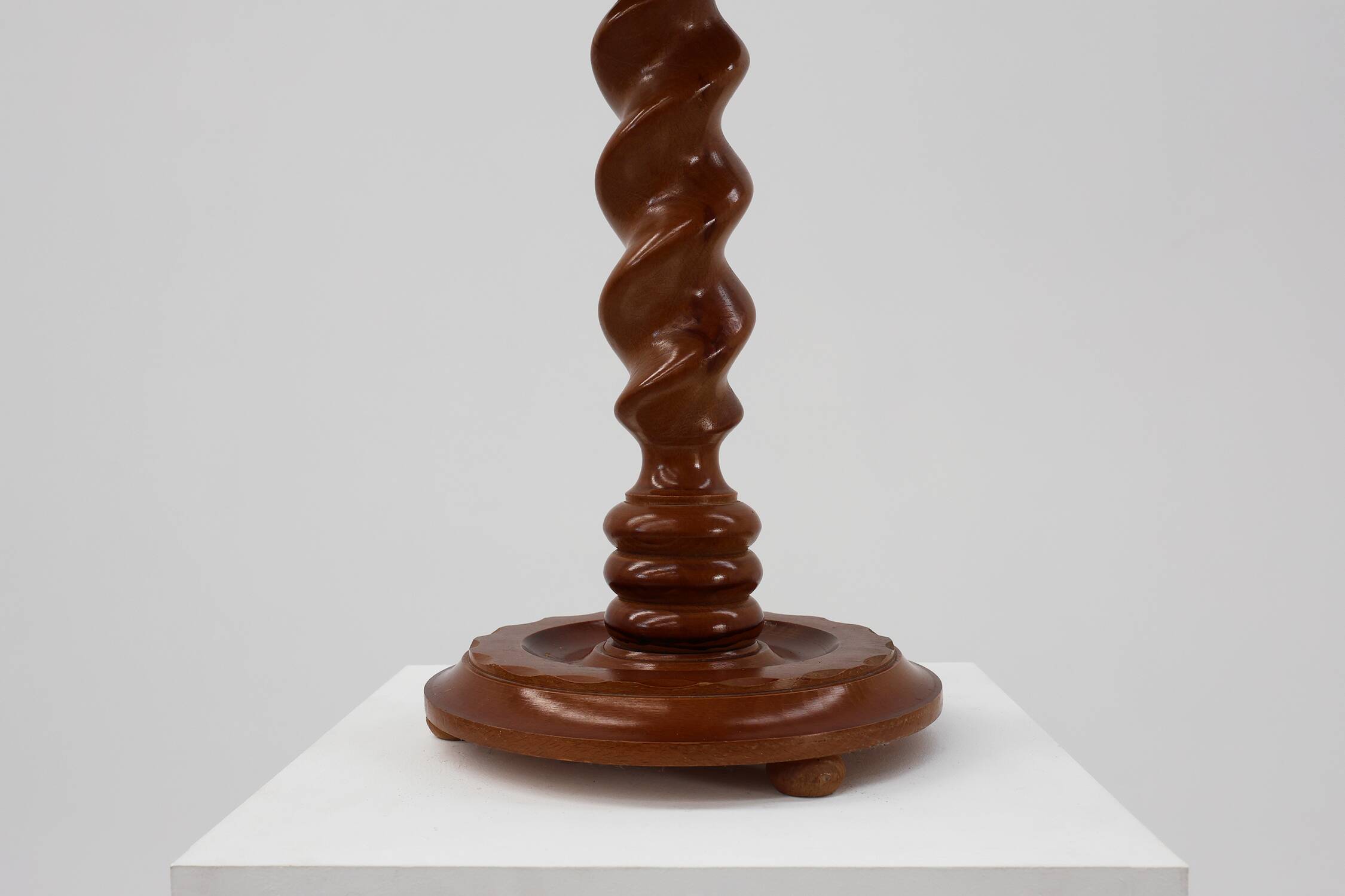 Solid oak Art Deco side table or pedestal with twisted base, France 1940s