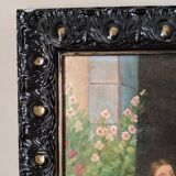 Oil painting on canvas, scene of life, black wooden frame, country decoration