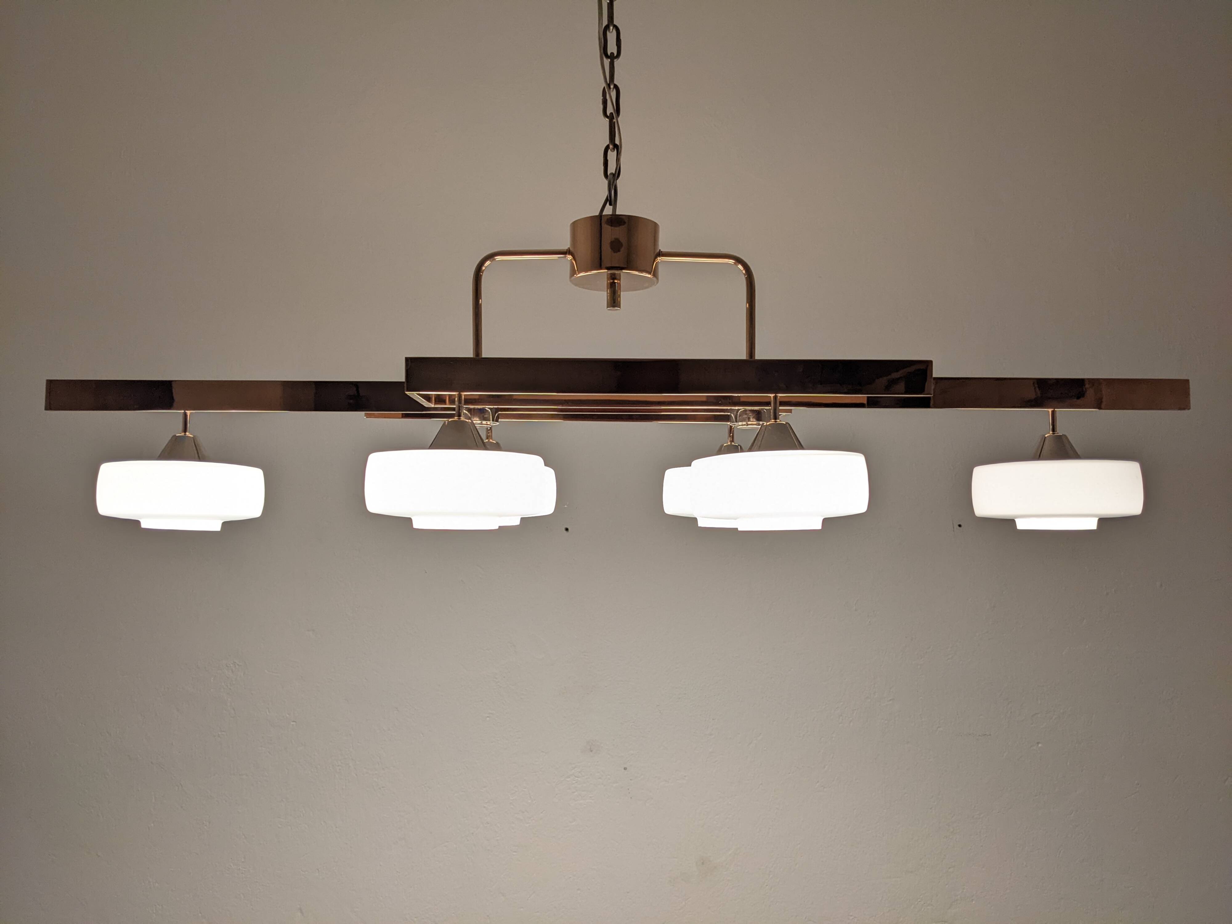 Arlus chandelier with 6 lights in opaline and brass from the 60s/70s