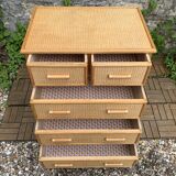 Vintage rattan and woven wicker chest of drawers 1970