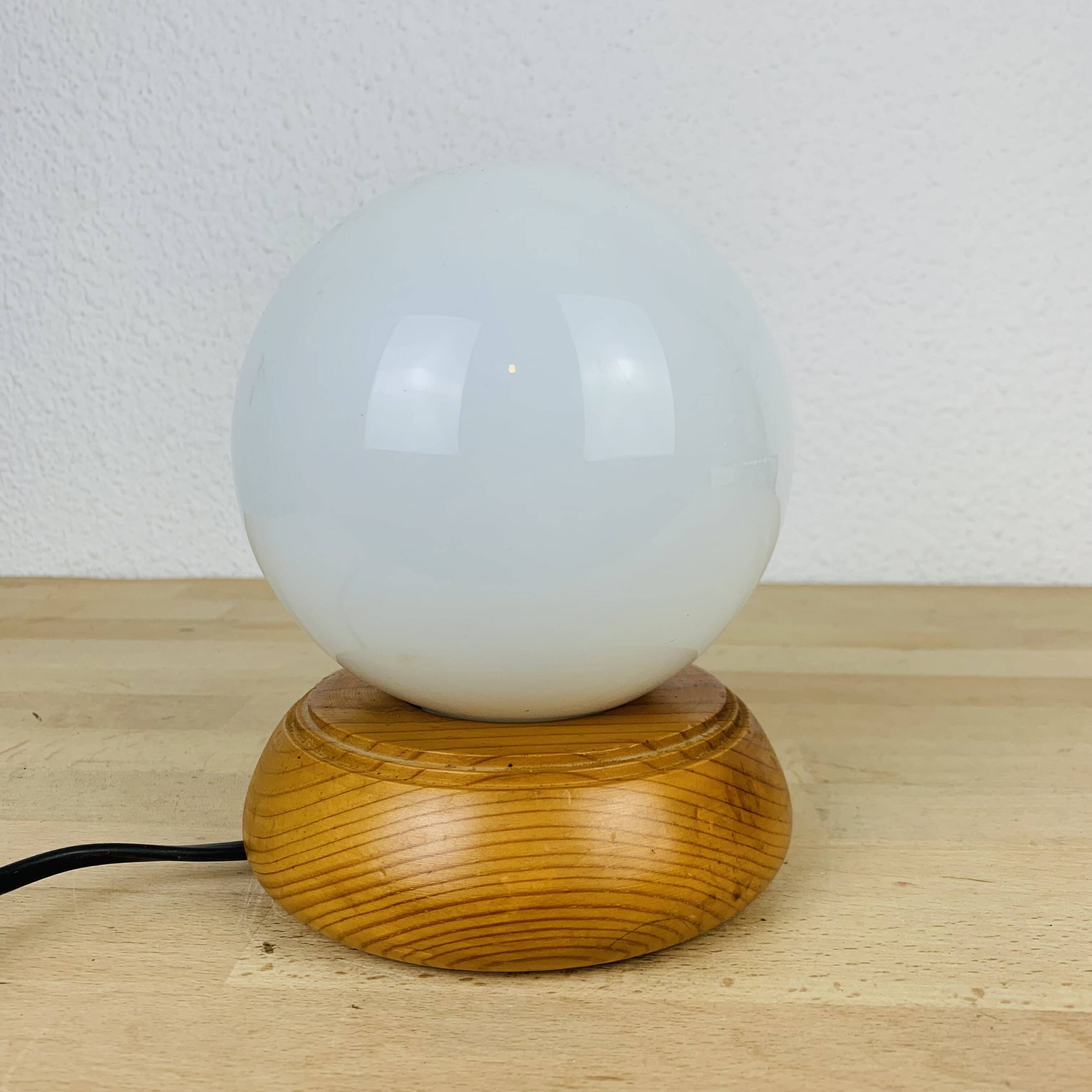 Opaline globe pine lamp from the 60s