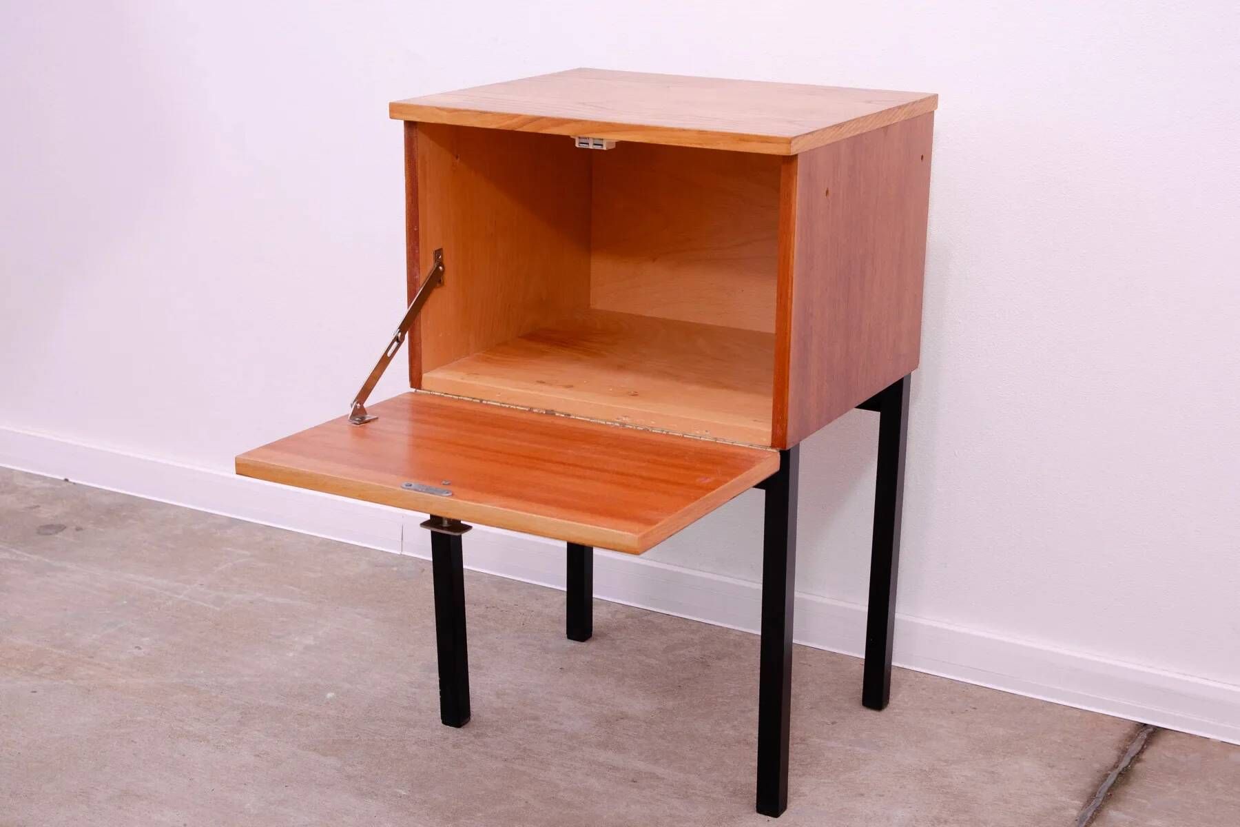 Mid-century bedside table by UP Závody, walnut nightstand with storage