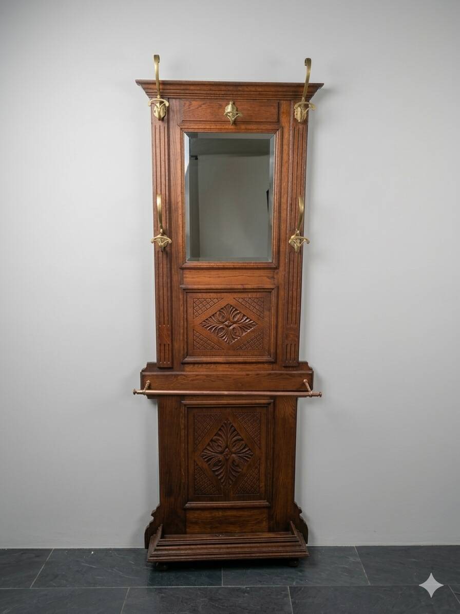 Antique coat rack in solid oak