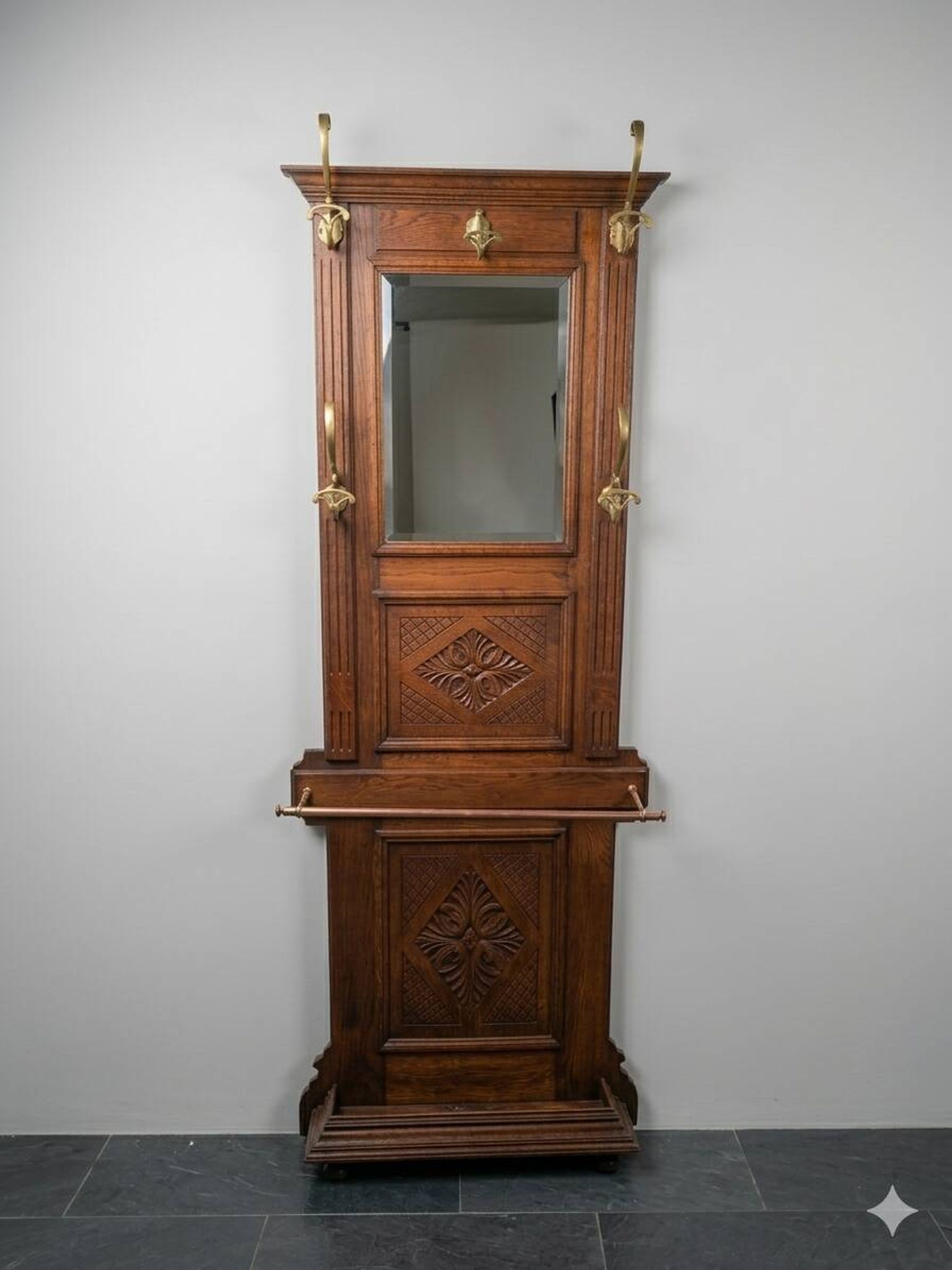 Antique coat rack in solid oak