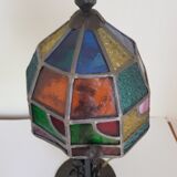 Lampe en fer forgé et vitraux par Augustin Louis Calmels, 1910