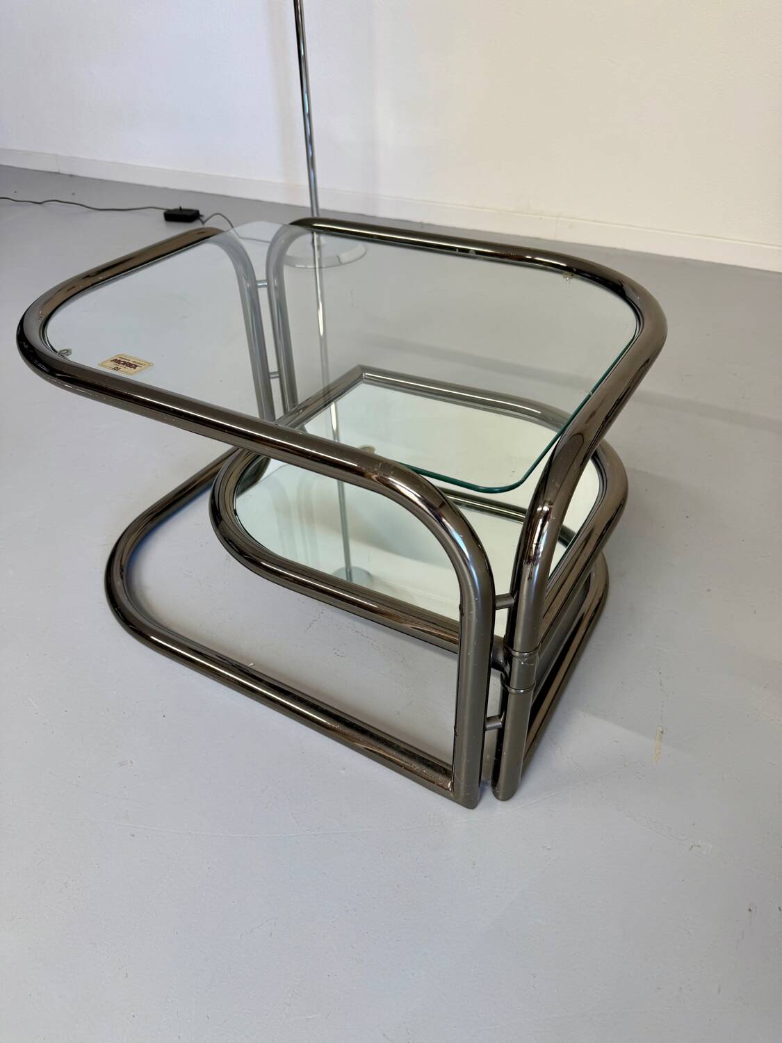 Vintage tubular coffee table with glass top, Italian design Morex, 70s
