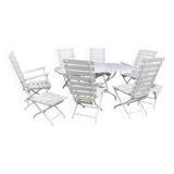 Complete garden furniture set in wood and metal