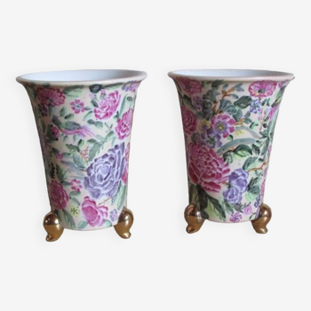 Paire de vases en céramique fleurie