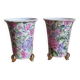 Paire de vases en céramique fleurie