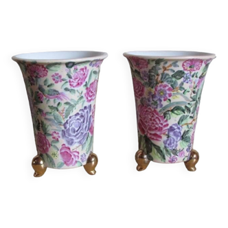 Paire de vases en céramique fleurie
