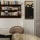wall-mounted bookcase in wood and black metal, Scandinavian design 1970