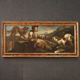 Tableau lombard antique du XVIIe siècle, le berger avec ses chiens