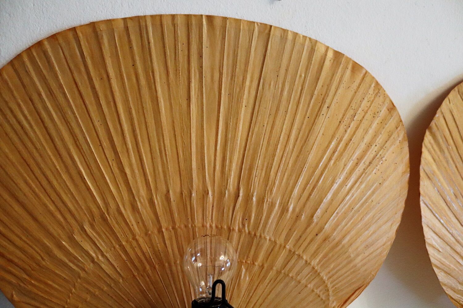 Set of 2 Uchiwa bamboo and rice paper wall lights by Ingo Maurer, Germany 1973
