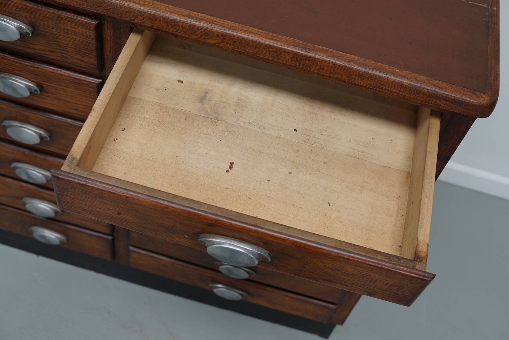 Vintage French Oak Fabric Store Apothecary Cabinet, 1950s