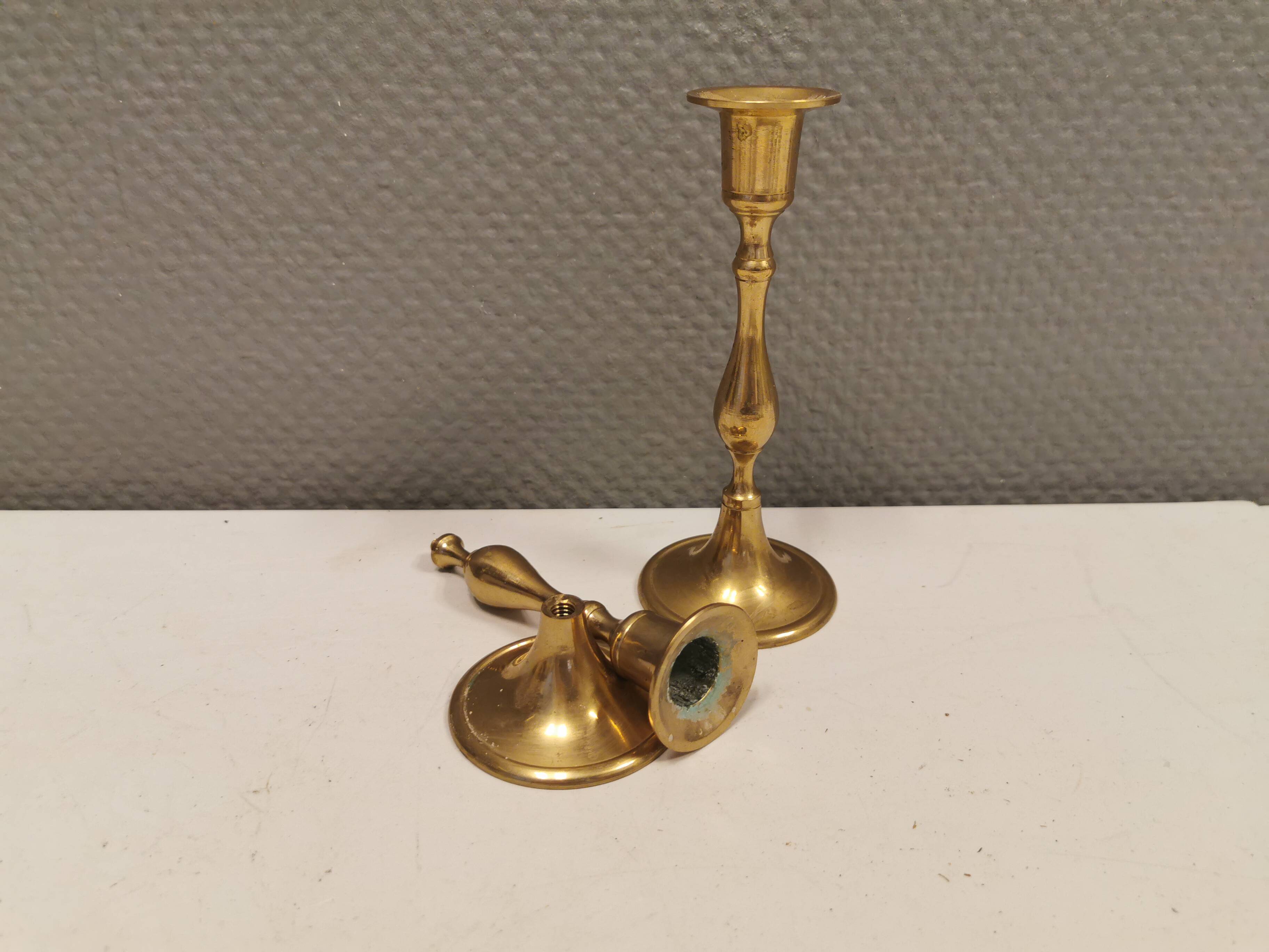 A set of classic Danish brass candle holders. Estimated 1960s.