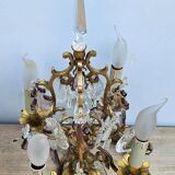 Pair of Gilt Bronze Candelabras with Colored Crystal Tassels