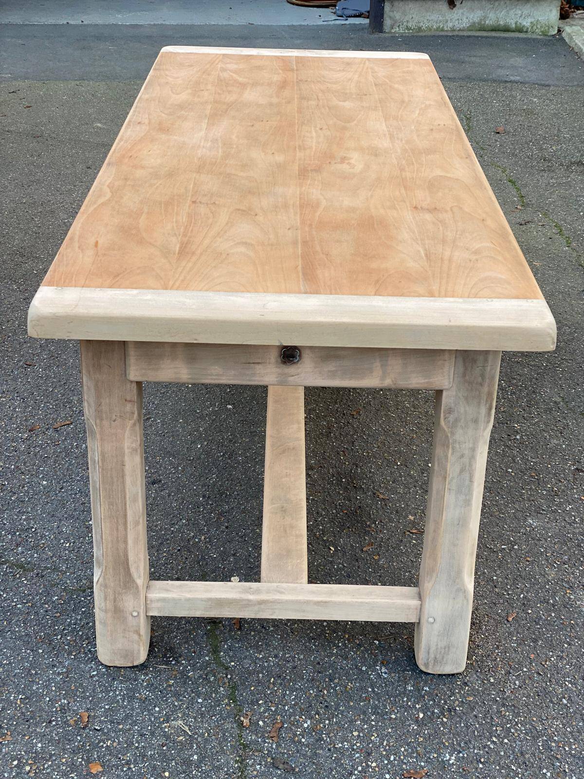 Renovated 20th-century farmhouse dining table with drawer, 200cm.