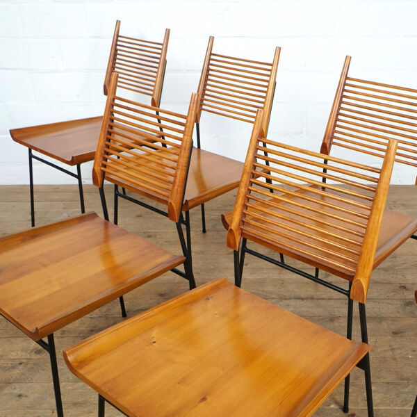 Ensemble de 6 chaises « Pelle » en érable et fer, par Paul McCob