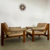Pair of lounge chairs in wood and designer fabric from the 60s vintage Scandinavian look