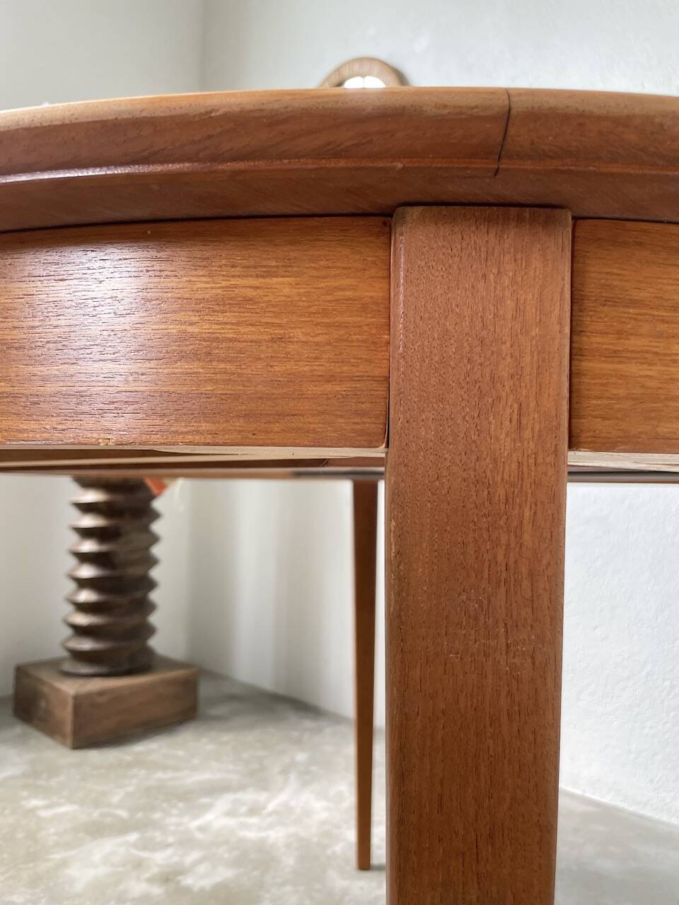 Scandinavian round teak table with extension