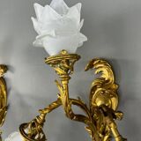 Pair of Rococo Style Gilt Bronze Wall Sconces, Late 19th Century