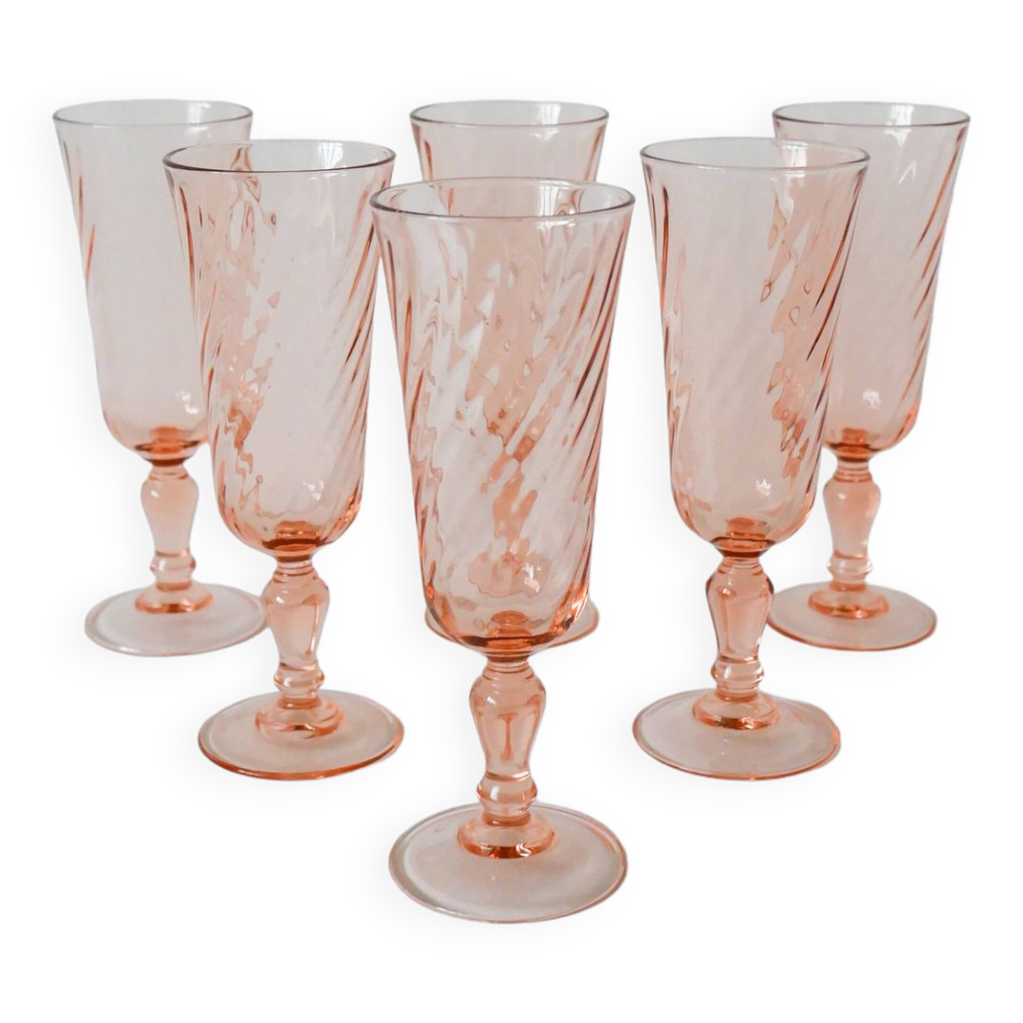 Lot of 6 rosaline champagne flutes 1970