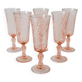 Lot of 6 rosaline champagne flutes 1970