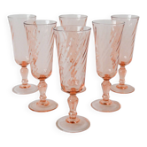 Lot de 6 flûtes à champagne rosaline 1970