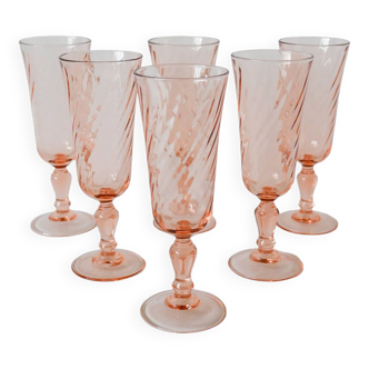 Lot of 6 rosaline champagne flutes 1970