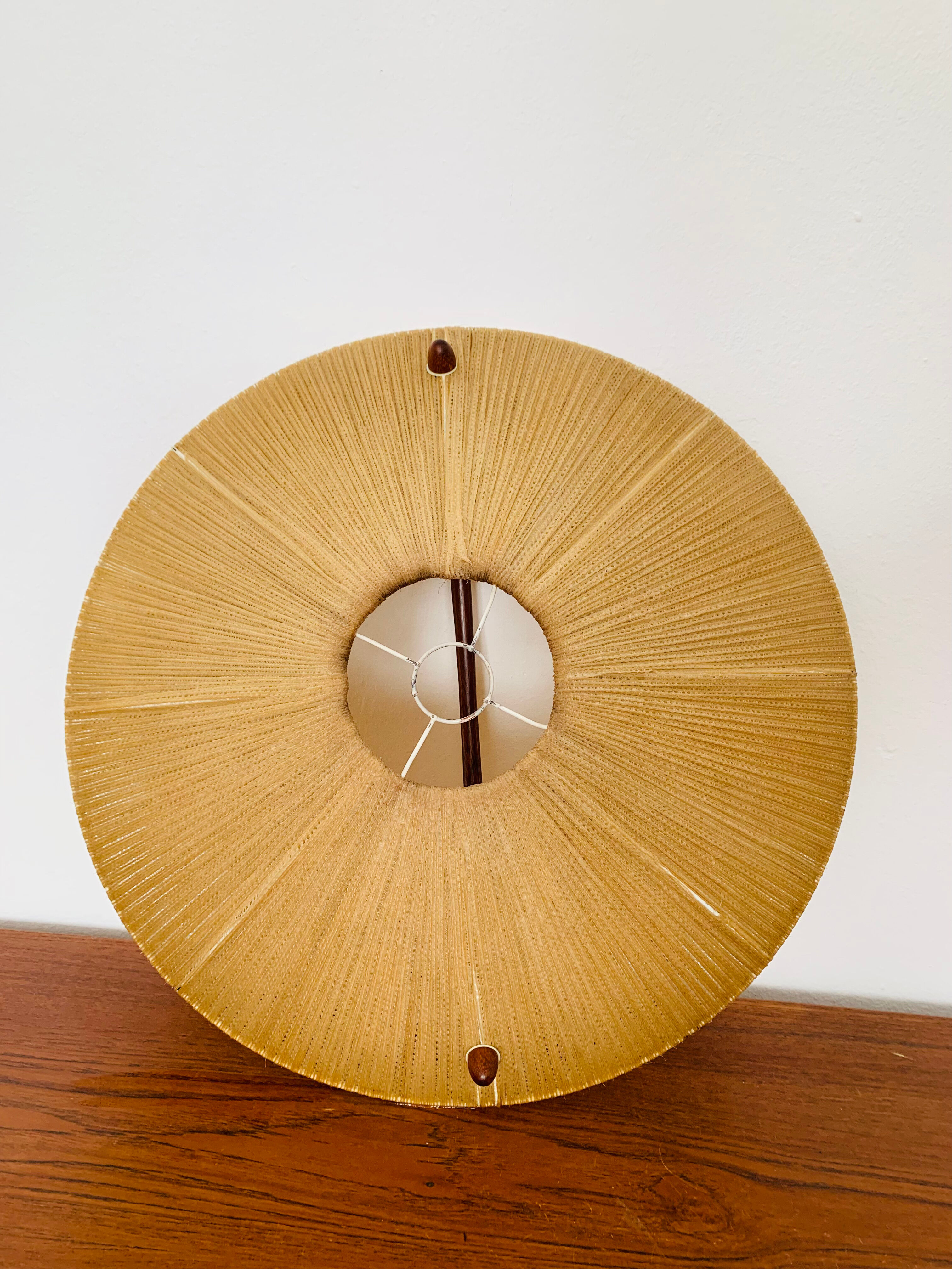 Raffia bast and teak pendant lamp by Temde