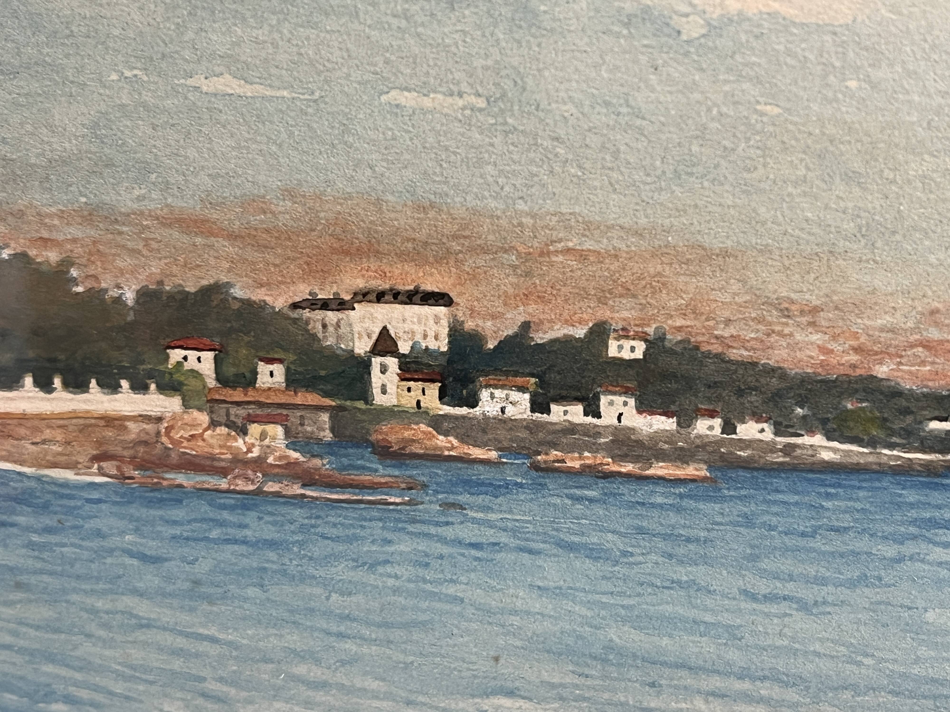 Daloni, pair of watercolors of the Mediterranean seaside, 20th century frame