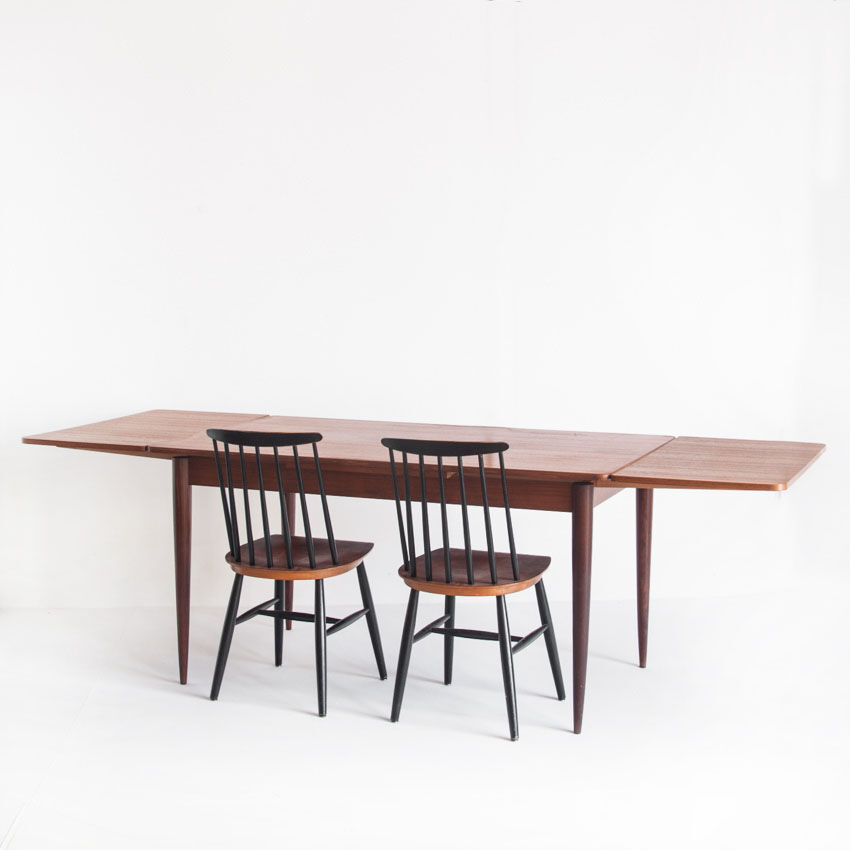 Table en teck avec rallonges de style scandinave - France, 1960