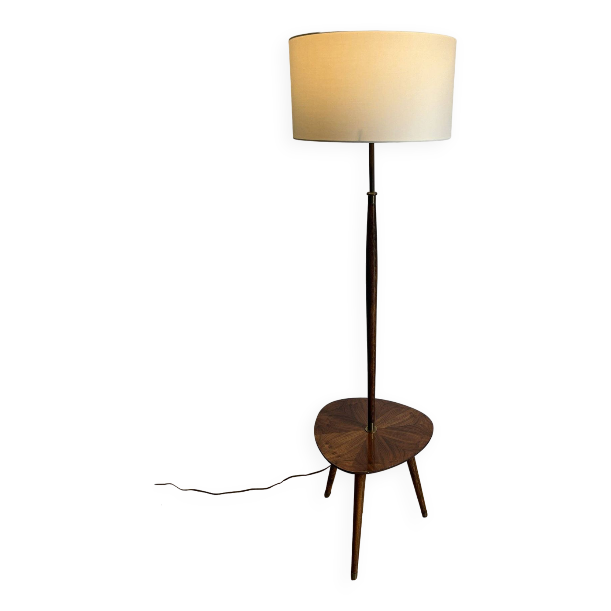 lampadaire vintage avec tablette et pied tripode