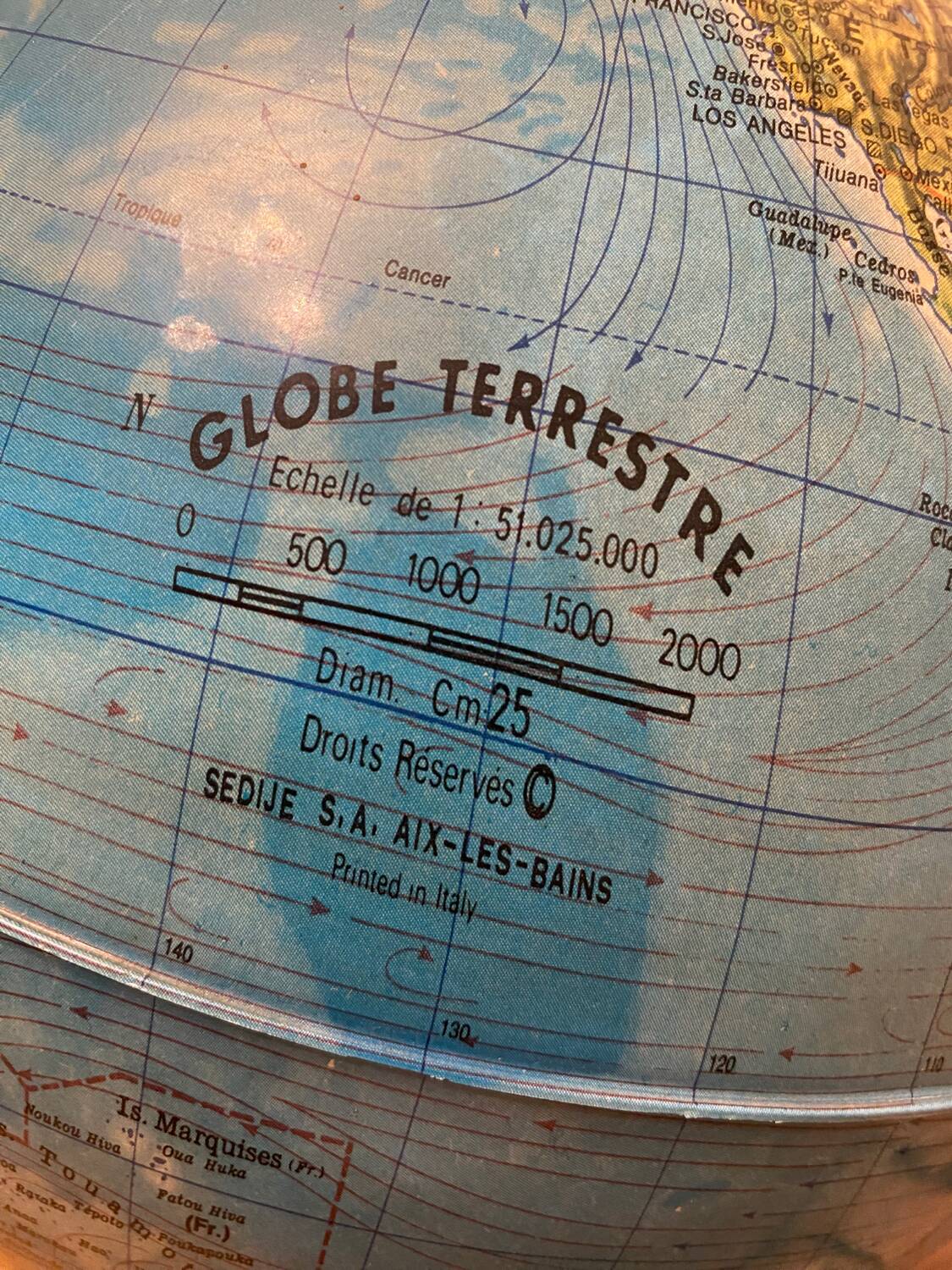 SEDIJE France illuminated terrestrial globe from the 70s