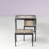 1960s Nesting tables with stone tops from the Netherlands