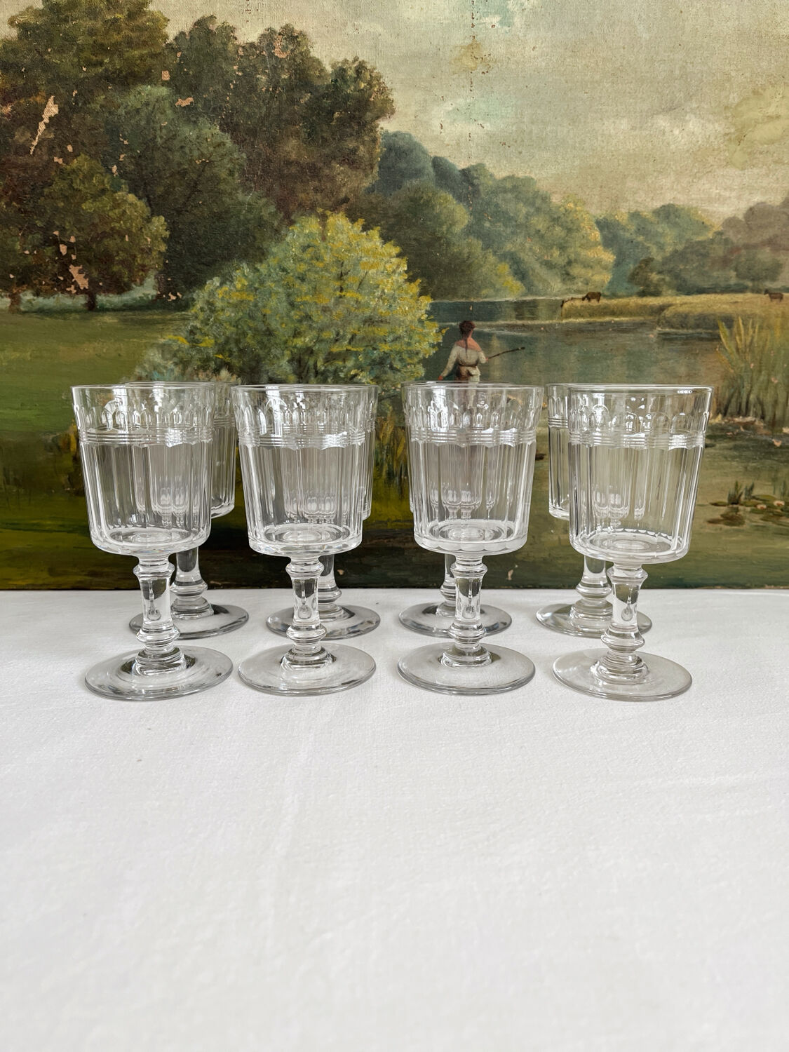 8 Baccarat cut crystal white wine glasses, Chicago model